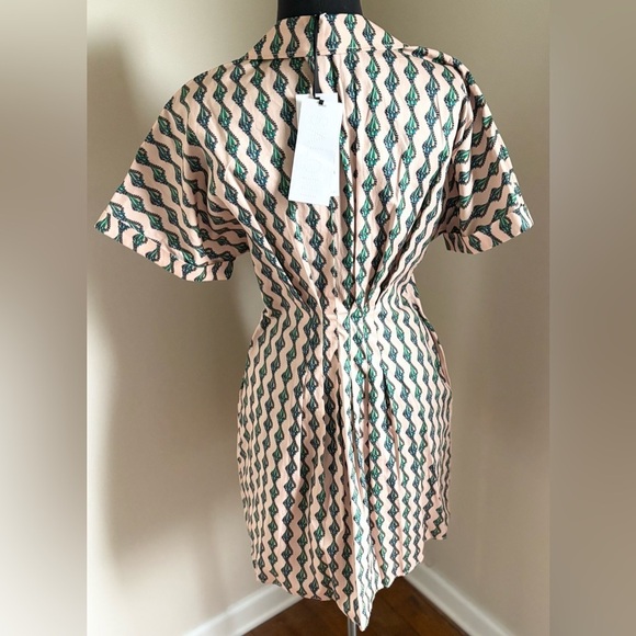 NWT Saloni Riya Ocean Stripe Seashell Print Stretch Cotton Pleated Mini Dress - Picture 9 of 14